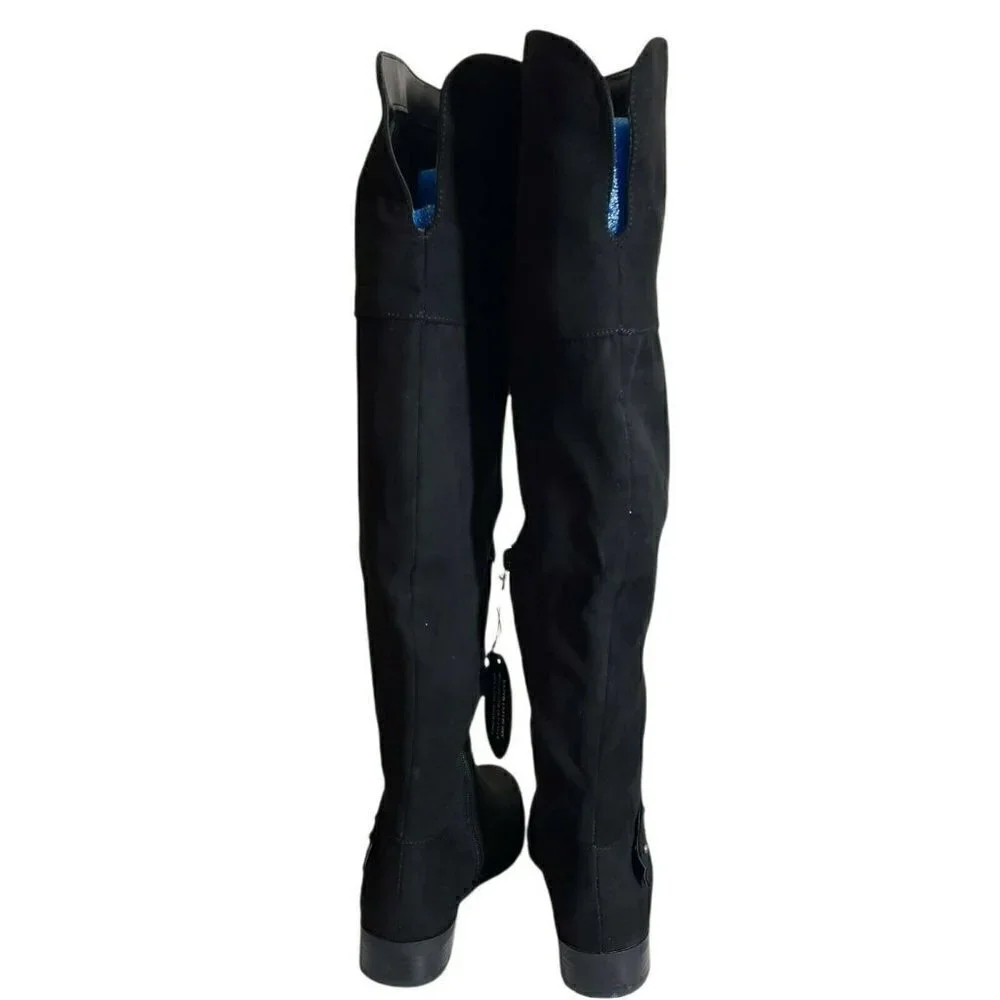 Style & Co Women Lessah Black Closed Toe Zip Over The Knee Flat Boots Size 7 7.5